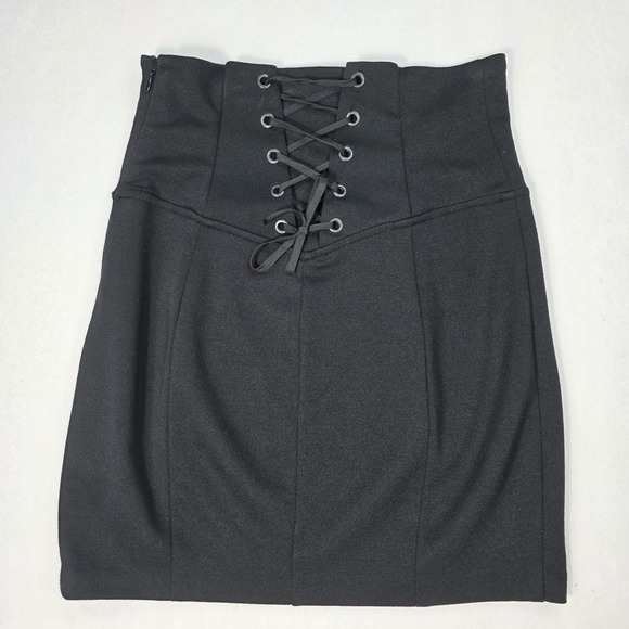 Guess Dresses & Skirts - GUESS Gothic Black Lace-up Corset Back Pencil Mini Skirt Side Zip Closure Small